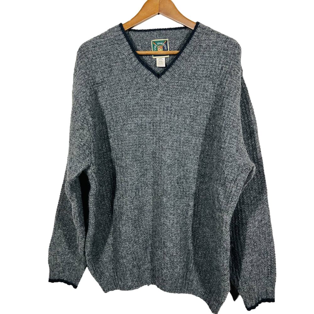Vintage 90s Lake Harmony USA V Neck Grandpa Sweater Chunky Waffle Knit - L